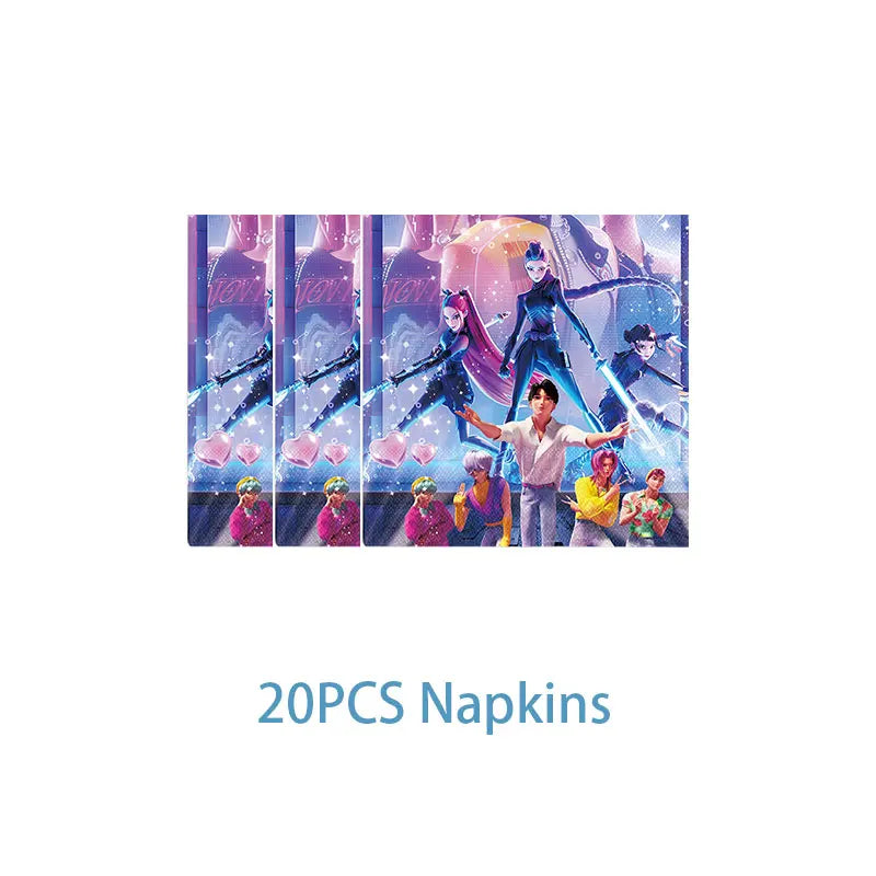 New Anime Kpop Demon Hunters Birthday Party Decorations Set Kpop Theme Cup Plate Gift Bags Balloons Banner Supplies Girls Favors