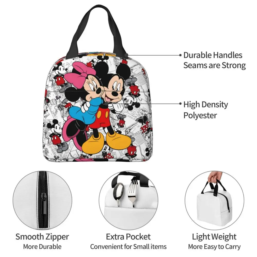 Custom Mickey Pink Minnie Mouse Lunch Bag Women Creative Design Cooler Warm Insulated Lunch Box for Kids School
