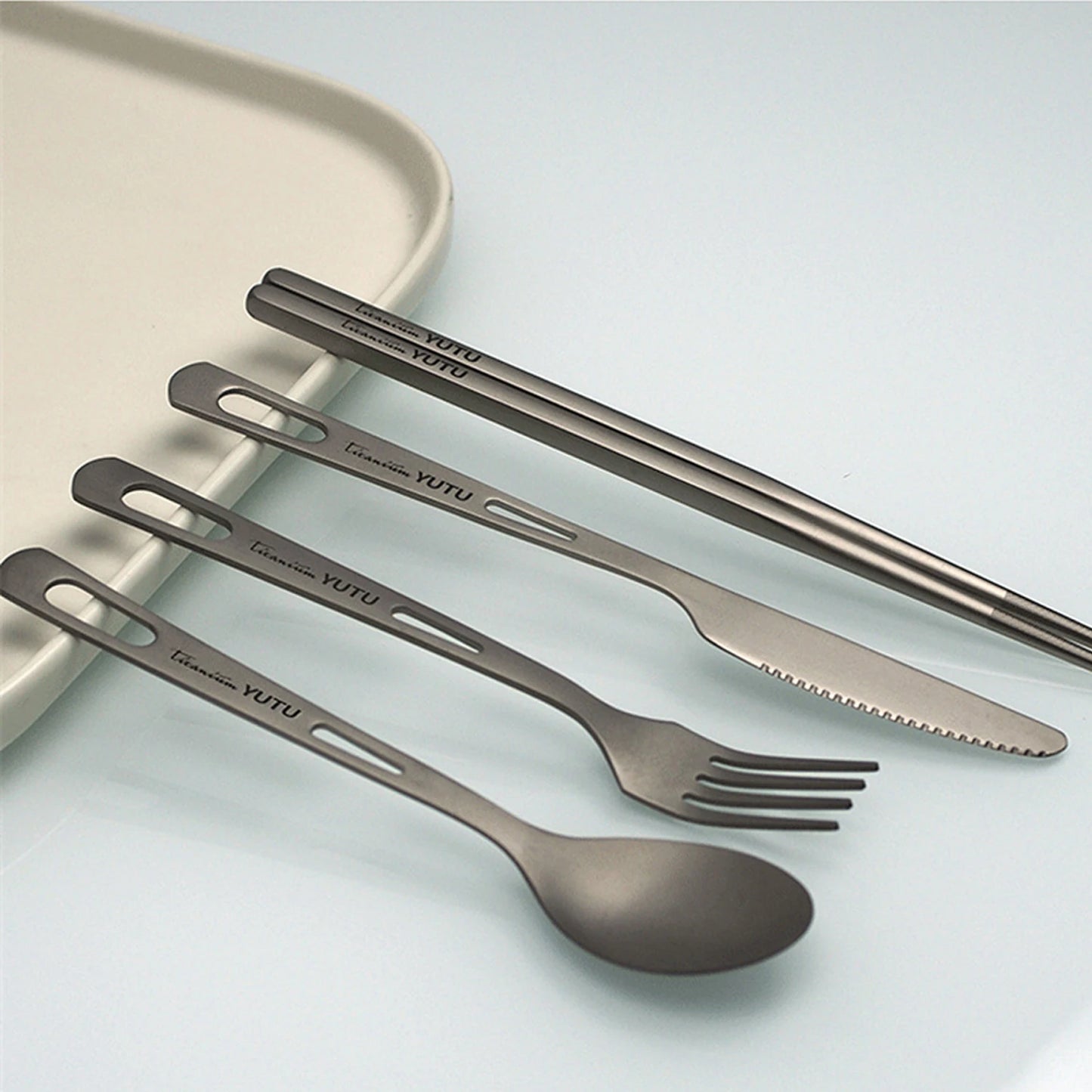 Pure Titanium Tableware Set Household Frosted Knife and Fork Spoon Chopsticks Travel Camping Portable Knife Fork Set