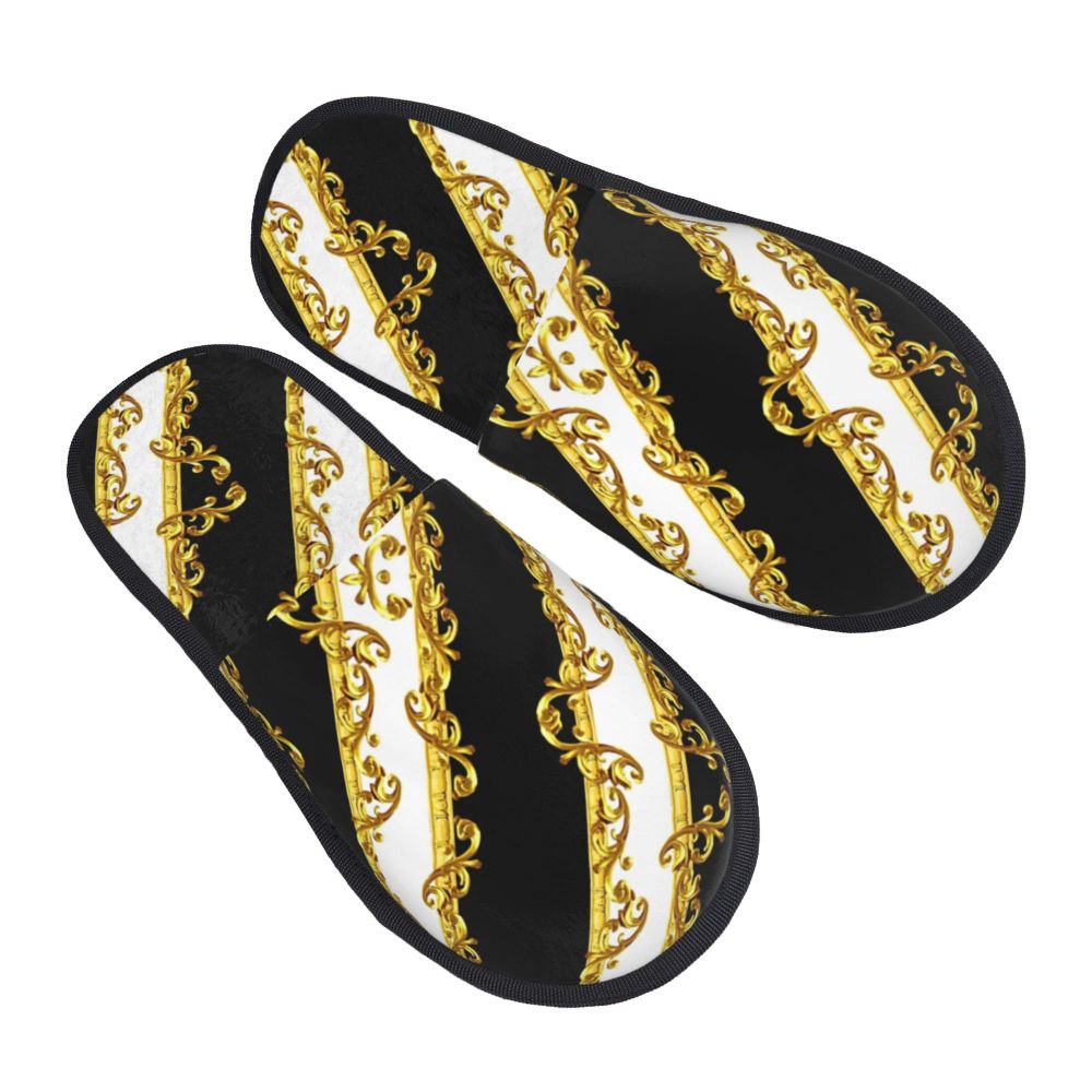 Custom Vintage Baroque Prints Greek Ornament Golden Meander Meandros Soft Scuff Memory Foam Slippers Women Hotel House Shoes