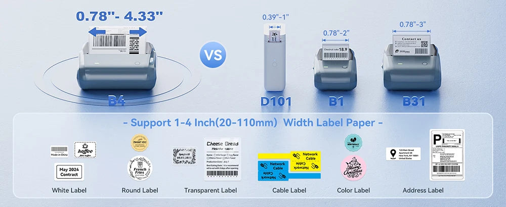 Niimbot B4 Thermal Label Printer Large Size 20-110mmm Print Width Label Sitcker Machine Shipping Label Business Office Use