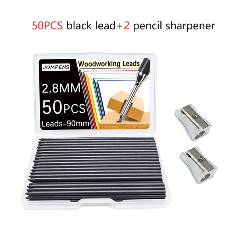 50Pcs/100Pcs Large Capacity 2B Woodworking Lead Core Black Yellow Red 2.8mm Automatic Pencil Lead Deep Hole Marked Lead Core