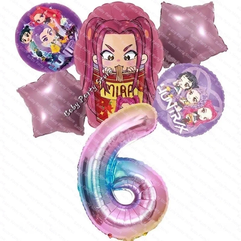 KPop Demon Hunter Theme 18-inch Cartoon Anime Foil Balloon Set for Baby Shower Supplies Kids Birthday Party Decorations Gifts