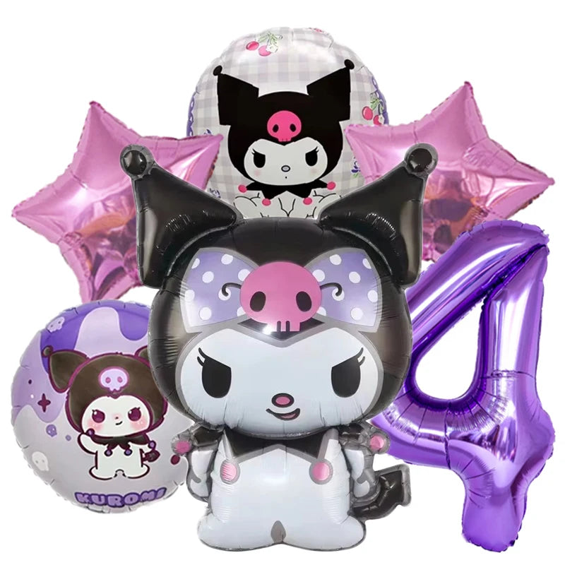 6pcs/set Cartoon Kuromi Y2K Aluminum Film Balloon Sanrio Cute Children Birthday Set Girl's Birthday Decorating Party Gifts Prop