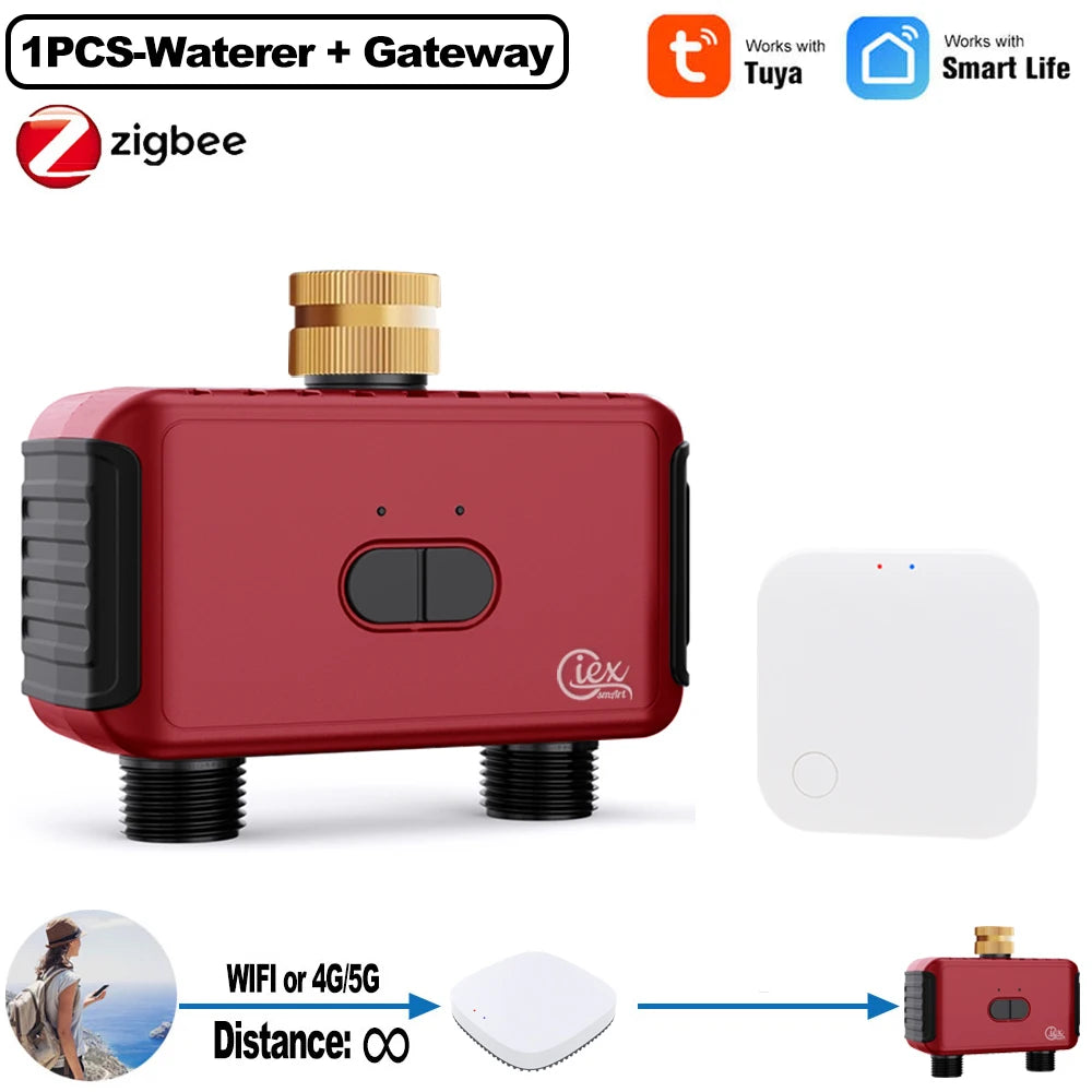 WIFI & ZIGBEE 2-Zone Watering Timer Smart Garden Automatic Irrigation System Drip Sprinkler Controller Valve Tuya 2MQTT ZHA