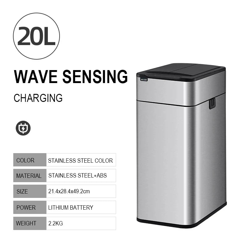 Smart Trash Can 15L 20L 30L 40L 50L 60L Stainless Steel Waste bin High Trash Cans Garbage Bin for Kitchen Trash Can Wastebasket