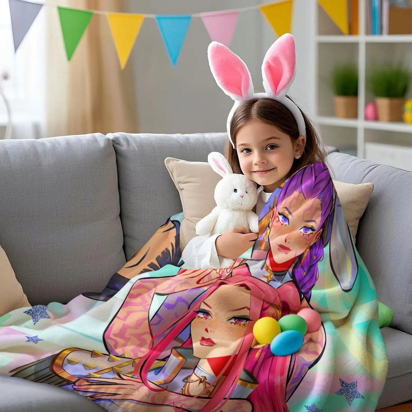 K Pop Demon Hunters Blanket Flannel Blanket Hot Anime Fan Gift Warm for Home Sofa Cover Camping Travel Multifunctional Blanket