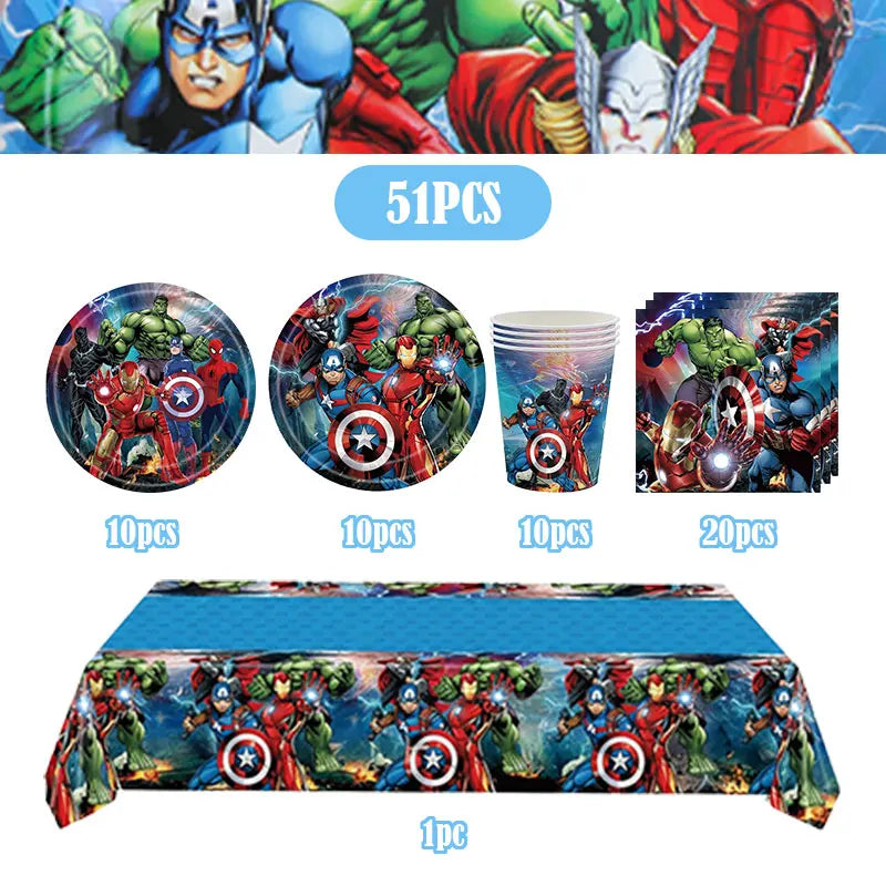 Happy Marvel Theme Avengers Birthday Decoration Set Cups Plates Tablecloth Masks Superhero Balloons Party Supplies Favors Gifts