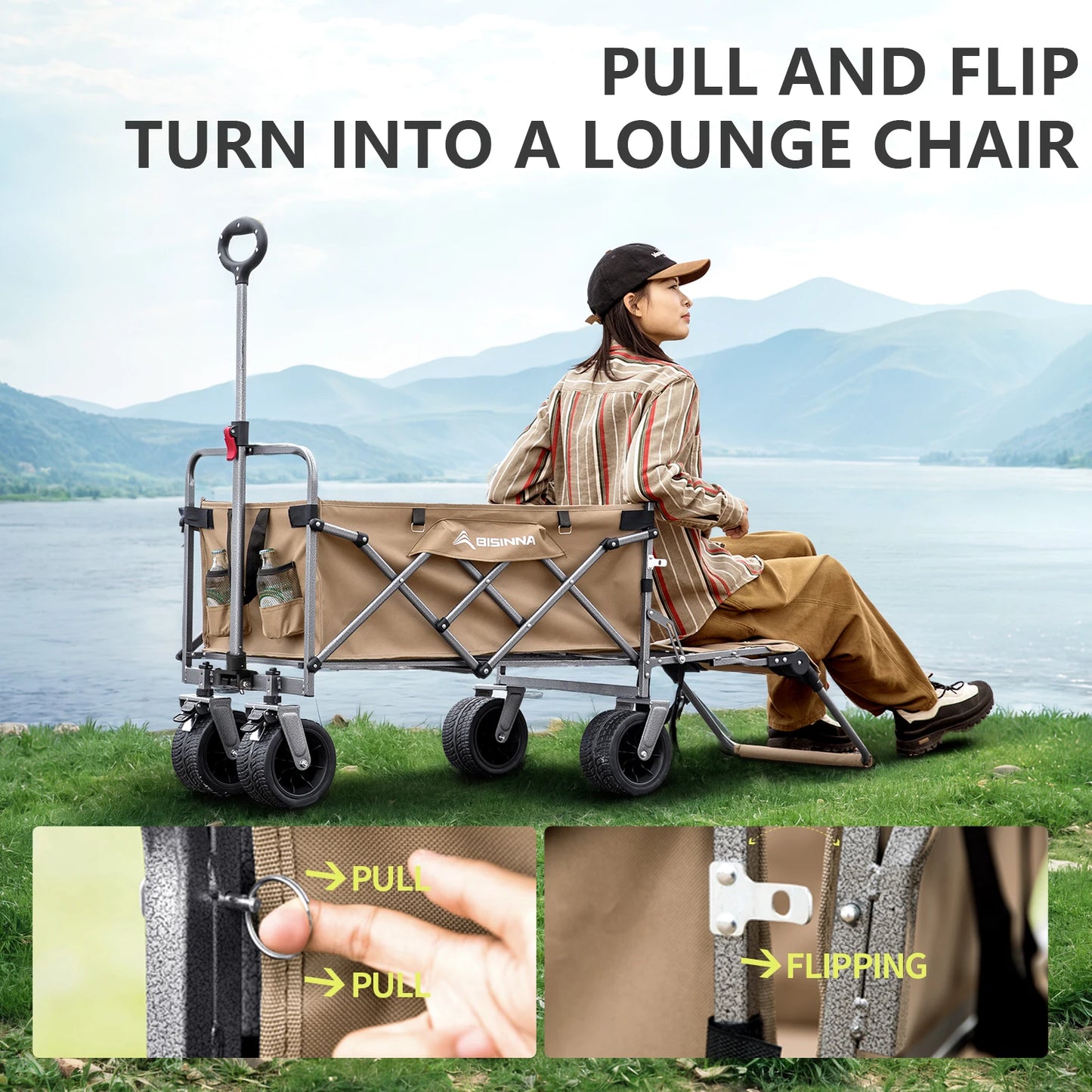 BISINNA Camping Wagon Cart Folding Utility Heavy Duty Large Capacity Trolley Outdoor Shopping Picnic Collapsible Hand Truck