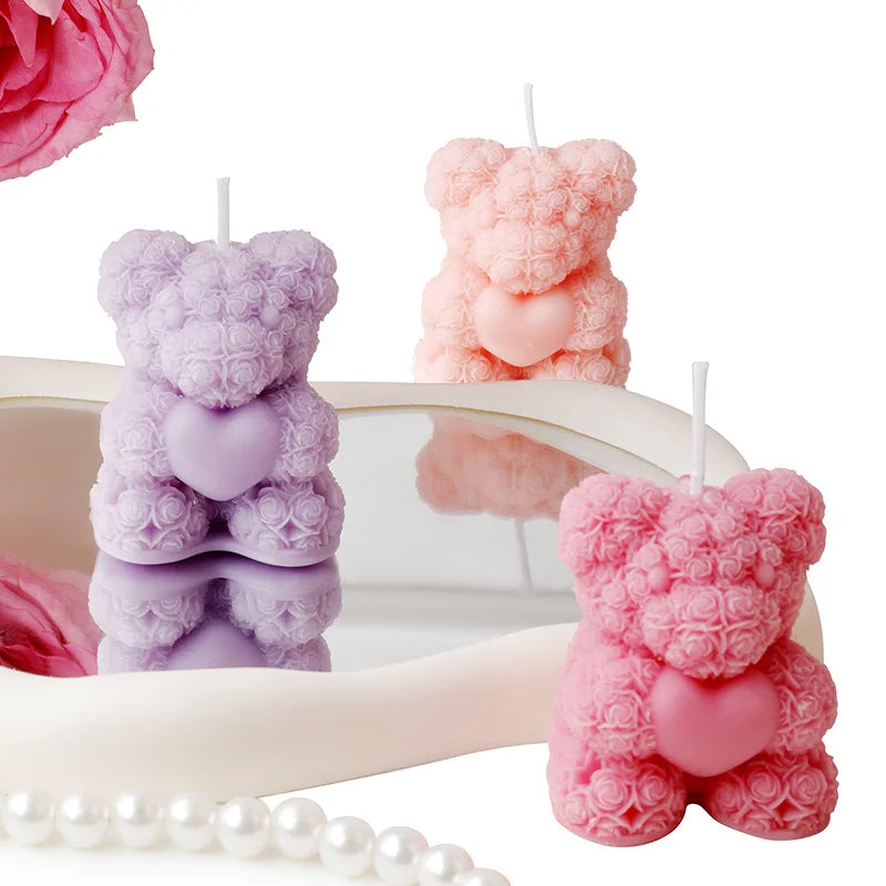 Rose Bear Scented Candles - Cute Decorations & Handmade Gifts for Women / Friends, Ideal for Wedding Souvenirs,  Valentine's Day