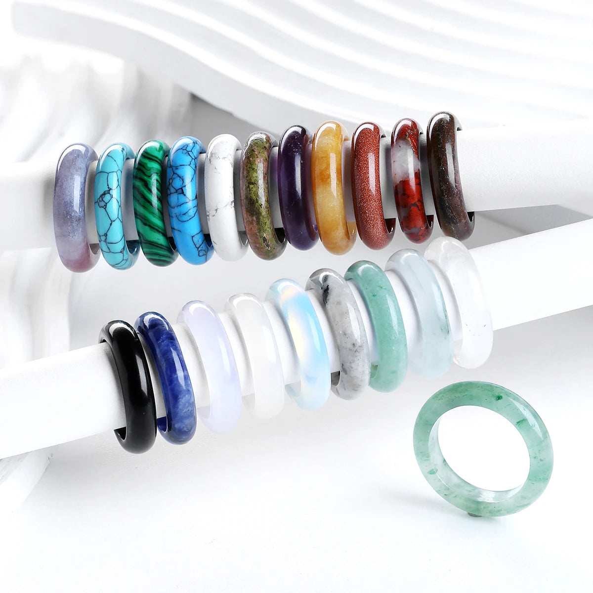 1 Pc Natural Crystal Stone Band Rings Amethyst Agate Obsidian Finger Solid Ring Women Men Minimalist Energy Healing Jewelry Gift