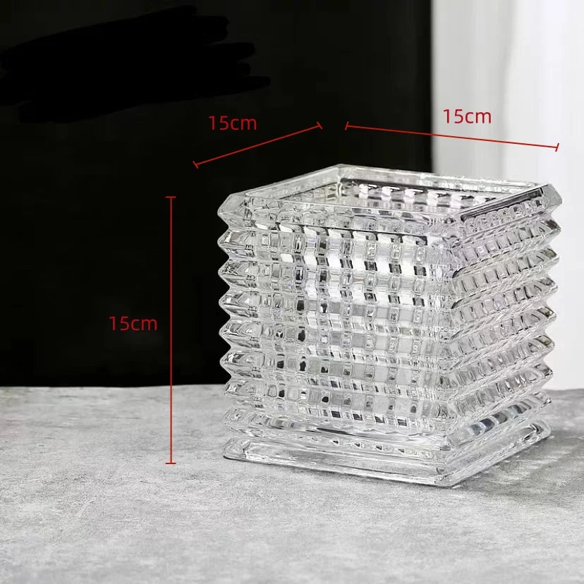 Clear Square Glass Vase Geometric Flower Pot Floral Arrangement Accessories Terrarium Home Decoration