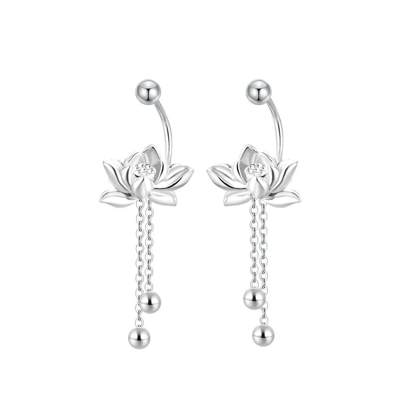 YILUOCD 925 Sterling Silver Lotu Flower Stud Earrings Vintage Tassel  Flower Earrings for Women Cute Sweet Irregular Jewelry