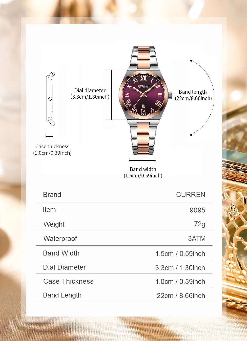 CURREN Fashionable Quartz Watches for Women Roman Numerals Simple Elegant Stainless Steel Braclete Ladies Wristwatch