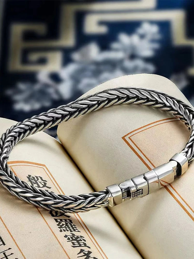 S925 Sterling Silve Twisted Bracelets For Men Hip Hop Handmade Exquisite Unique Fashion Jewelry Gift Factory Price