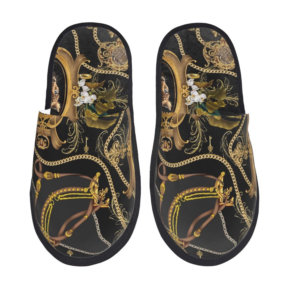 Custom Vintage Baroque Prints Greek Ornament Golden Meander Meandros Soft Scuff Memory Foam Slippers Women Hotel House Shoes
