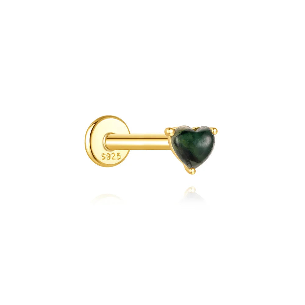 AIDE Water Grass Agate 925 Sterling Silver Flat Head Thread Piercing Earring Green Moss Piercing Ear Bone Earring Jewelry 1pc