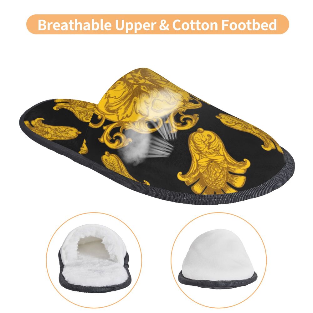 Custom Vintage Baroque Prints Greek Ornament Golden Meander Meandros Soft Scuff Memory Foam Slippers Women Hotel House Shoes