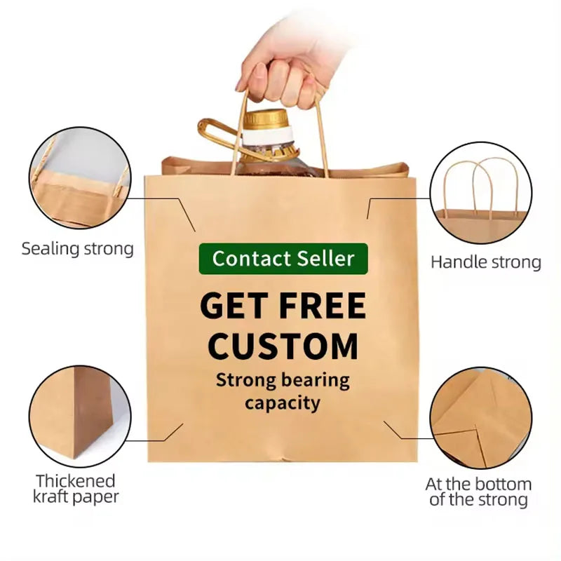 Wholesale Blank Kraft Paper Gift bags Custom Printed Recyclable Kraft Paper Shopping Bag Cosmetic Wedding Candy Grocery Bag