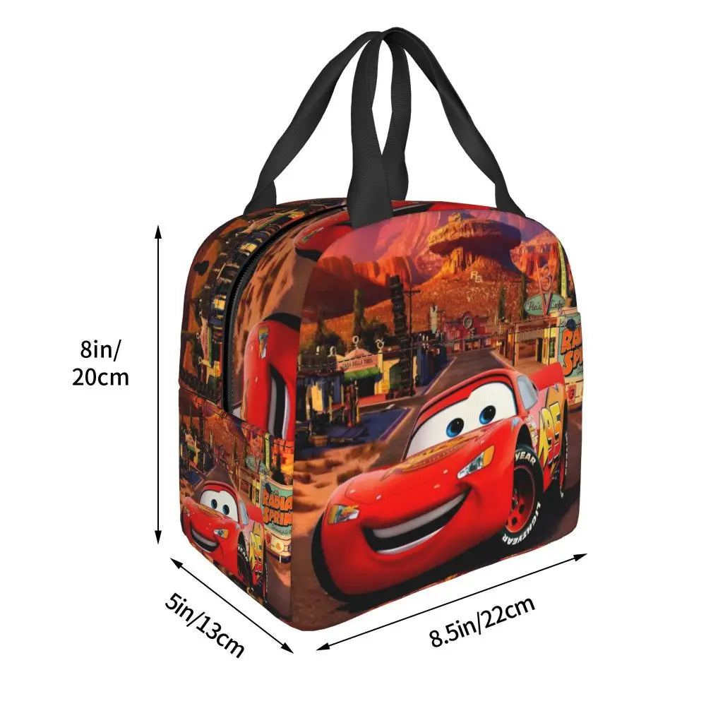 Custom Car 95 Lightning Mcqueen Insulated Lunch Bag for Women Resuable Racing Car Thermal Cooler Bento Box Office Picnic Travel