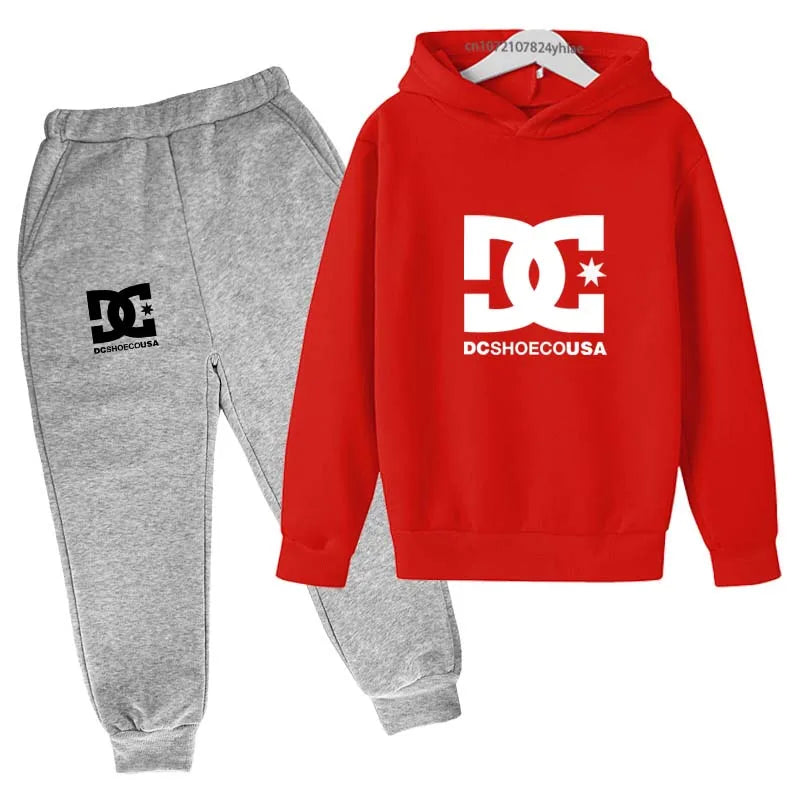 Kids Spring Autumn Casual Simple Print 2pcs Hoodie+Pants Tracksuits Trend Outfits Clothes Sets For 2-13 Years Boys And Girls