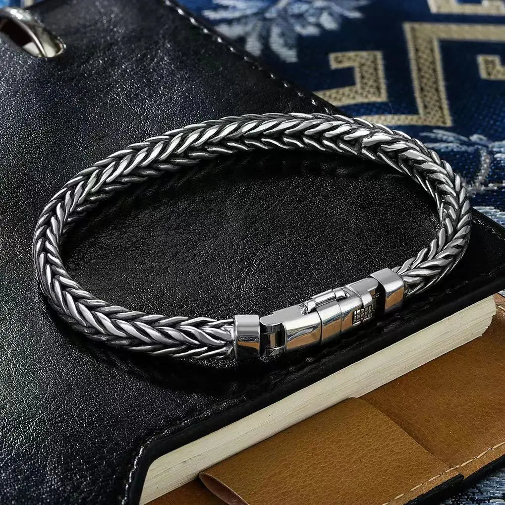 S925 Sterling Silve Twisted Bracelets For Men Hip Hop Handmade Exquisite Unique Fashion Jewelry Gift Factory Price