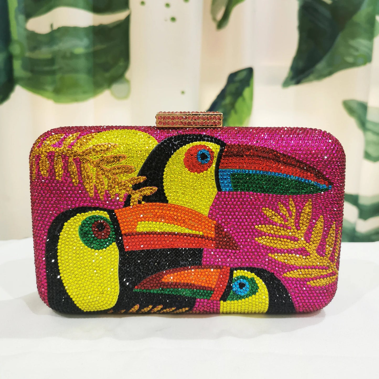 Novelty Toucan Bird Women Crystal Evening Bags Rhinestones Box Minaudiere Clutch Party Cocktail Handbag Diamond Chain Purse