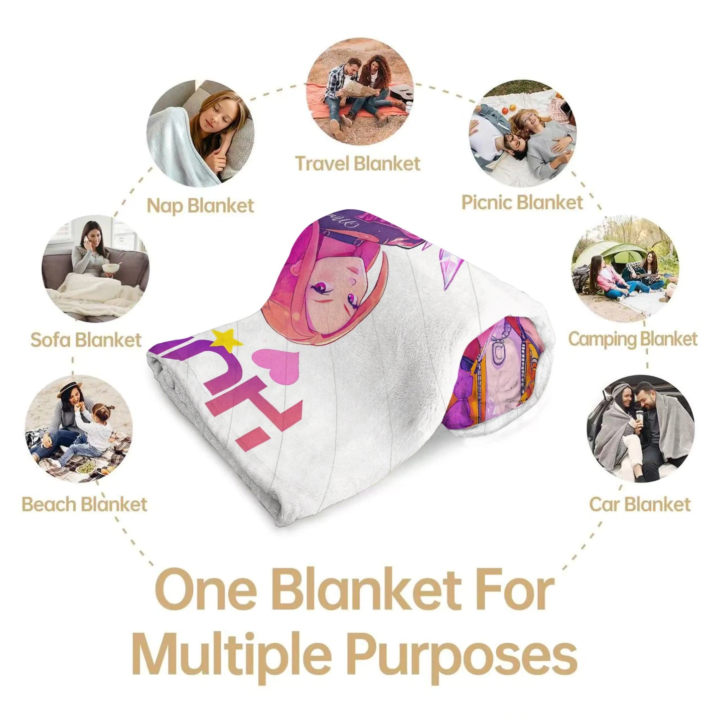 1pcs Cute Huntrix Cat K Pop Flannel Blanket Cozy Throw For Girls Bedroom Holiday Use