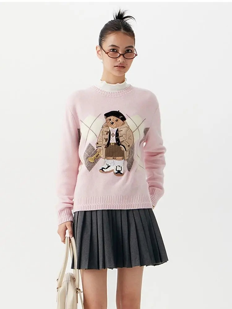 High Street Luxury French Ladies Embroidery Bear Knitted Pullover Sweater For Women Fashion Casual Knitwear Tops Pull Femme