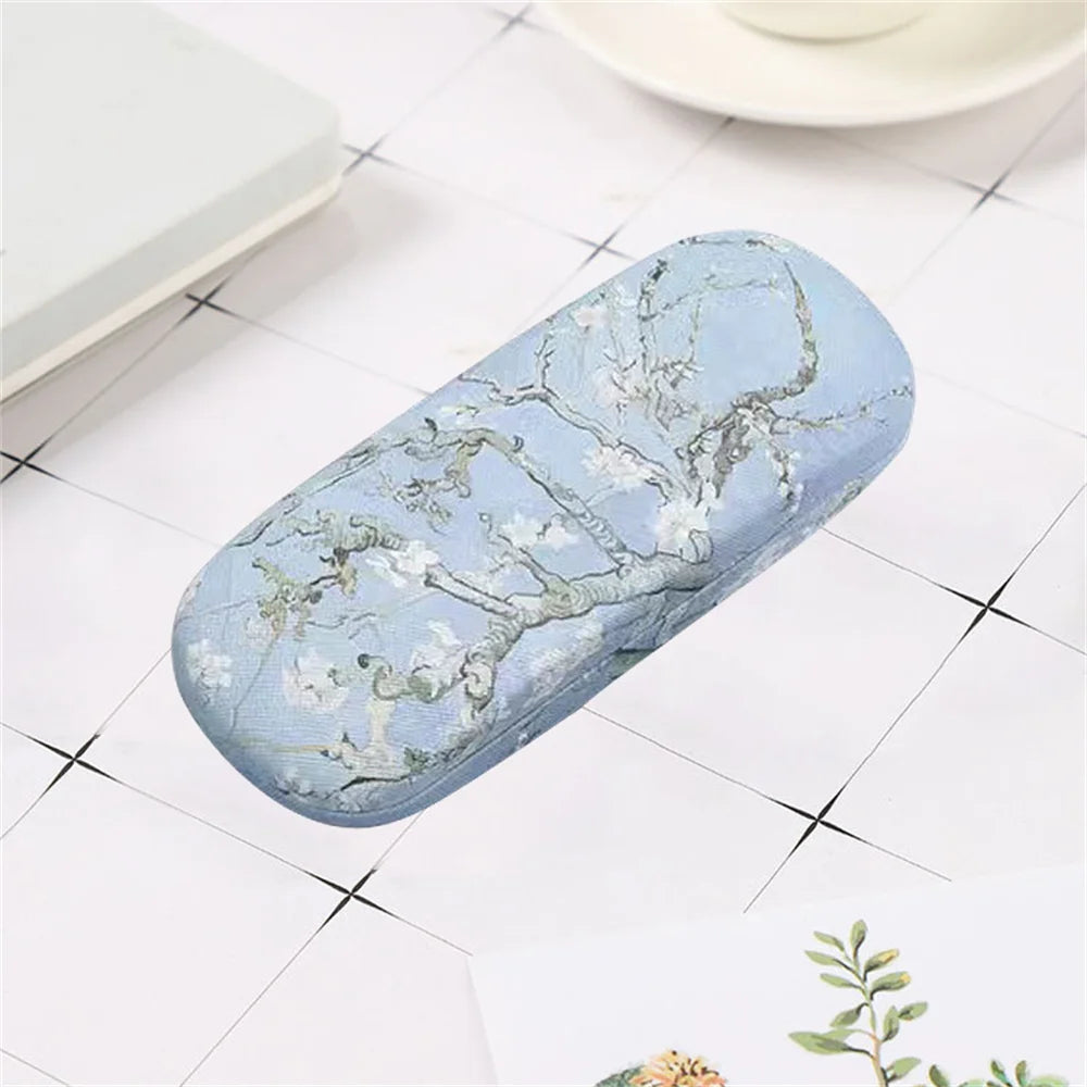 Fashion Oil Painting Glasses Case Box Hard Leather Reading Glasses Box Van Gogh Art Retro Floral Print Eyewear Protector Holder