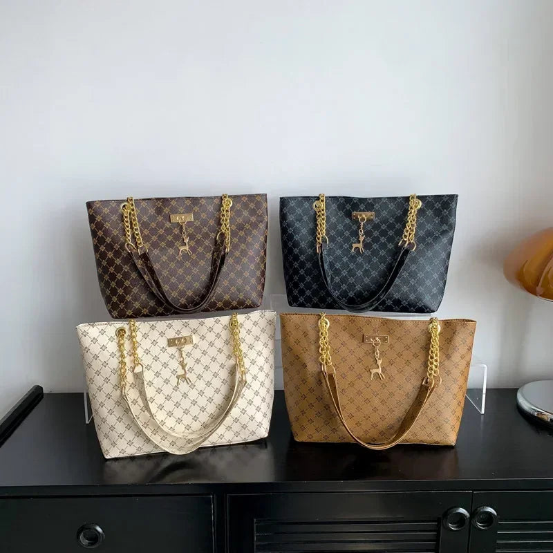 Women Luxury Design New Presbyopic Handbag Large Capacity Handbag Fashion Printing Shoulder Bag Trendy Shopping Bag with pendant