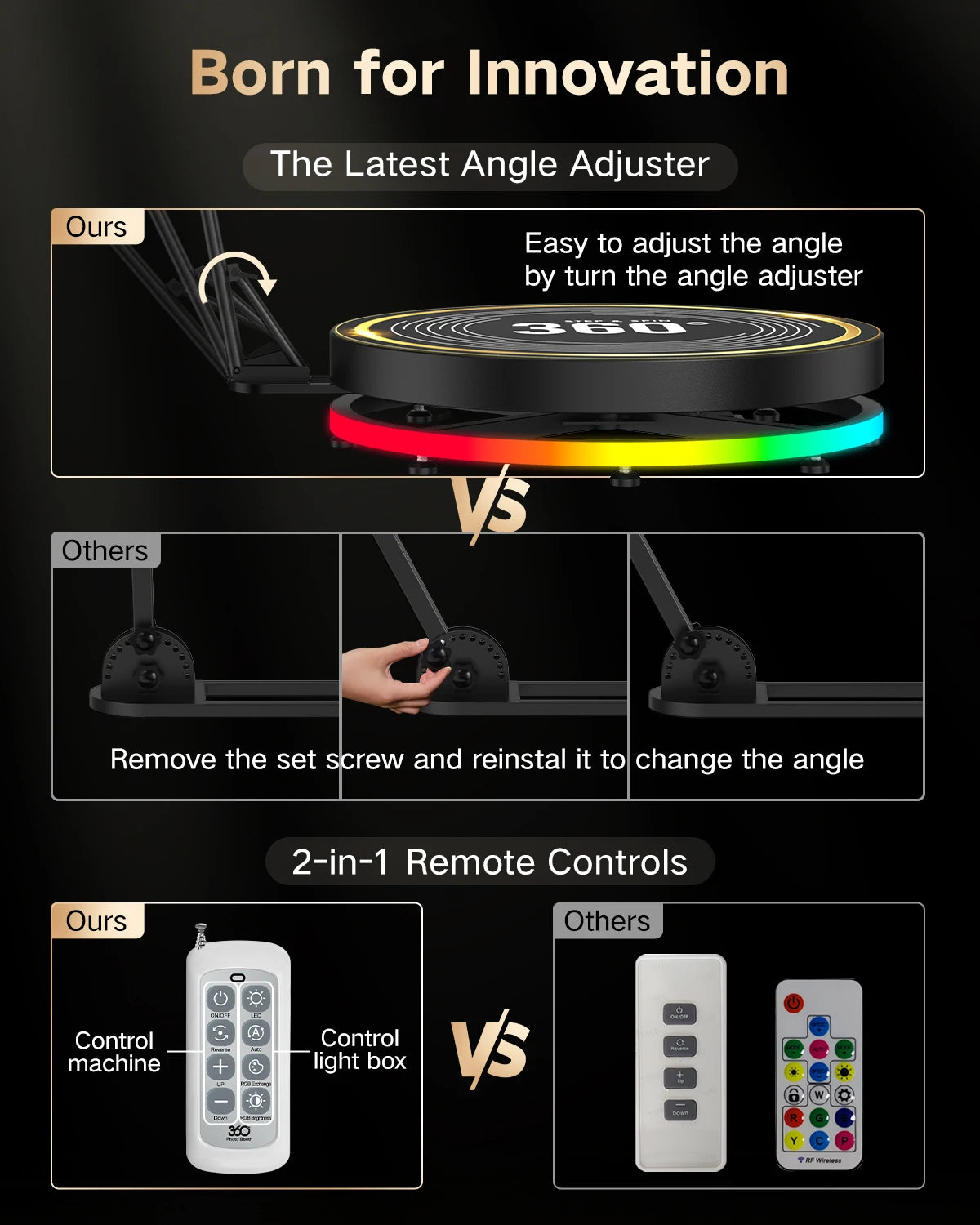 360 Photo Booth Automatic Rotating Photo Booth Machine Ring Light for Party Wedding Rental with RGB Light & Flight Case