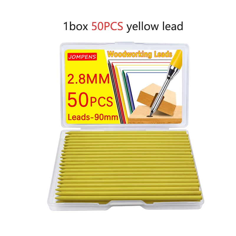 50Pcs/100Pcs Large Capacity 2B Woodworking Lead Core Black Yellow Red 2.8mm Automatic Pencil Lead Deep Hole Marked Lead Core
