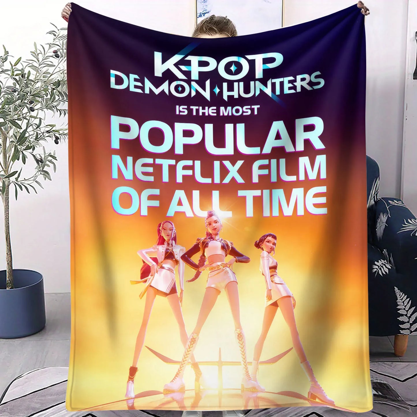 K Pop Demon Hunters Blanket Flannel Blanket Hot Anime Fan Gift Warm for Home Sofa Cover Camping Travel Multifunctional Blanket