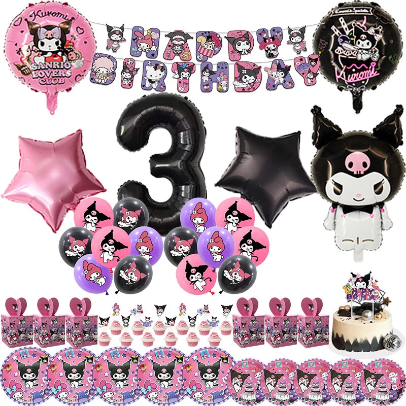 Kuromi Birthday Party Decoration Backdrop Disposable Tableware For Kids Event Supplies Latex Foil Balloons Banner