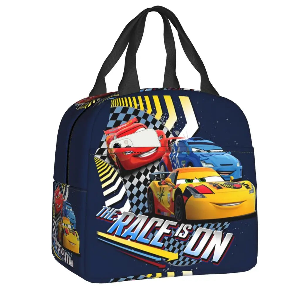 Custom Car 95 Lightning Mcqueen Insulated Lunch Bag for Women Resuable Racing Car Thermal Cooler Bento Box Office Picnic Travel