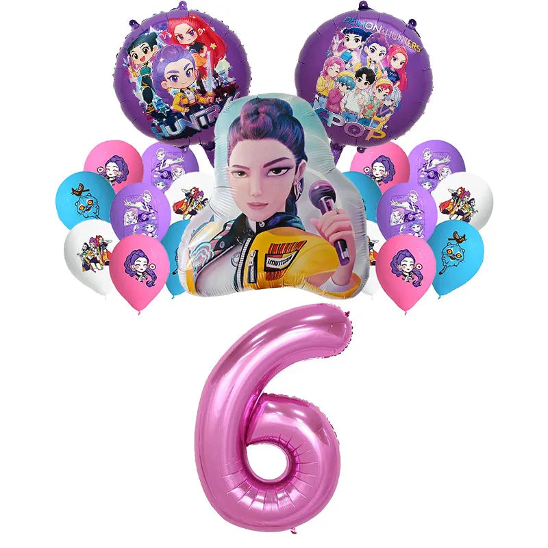 New Anime Kpop Demon Hunters Birthday Party Decorations Set Kpop Theme Cup Plate Gift Bags Balloons Banner Supplies Girls Favors