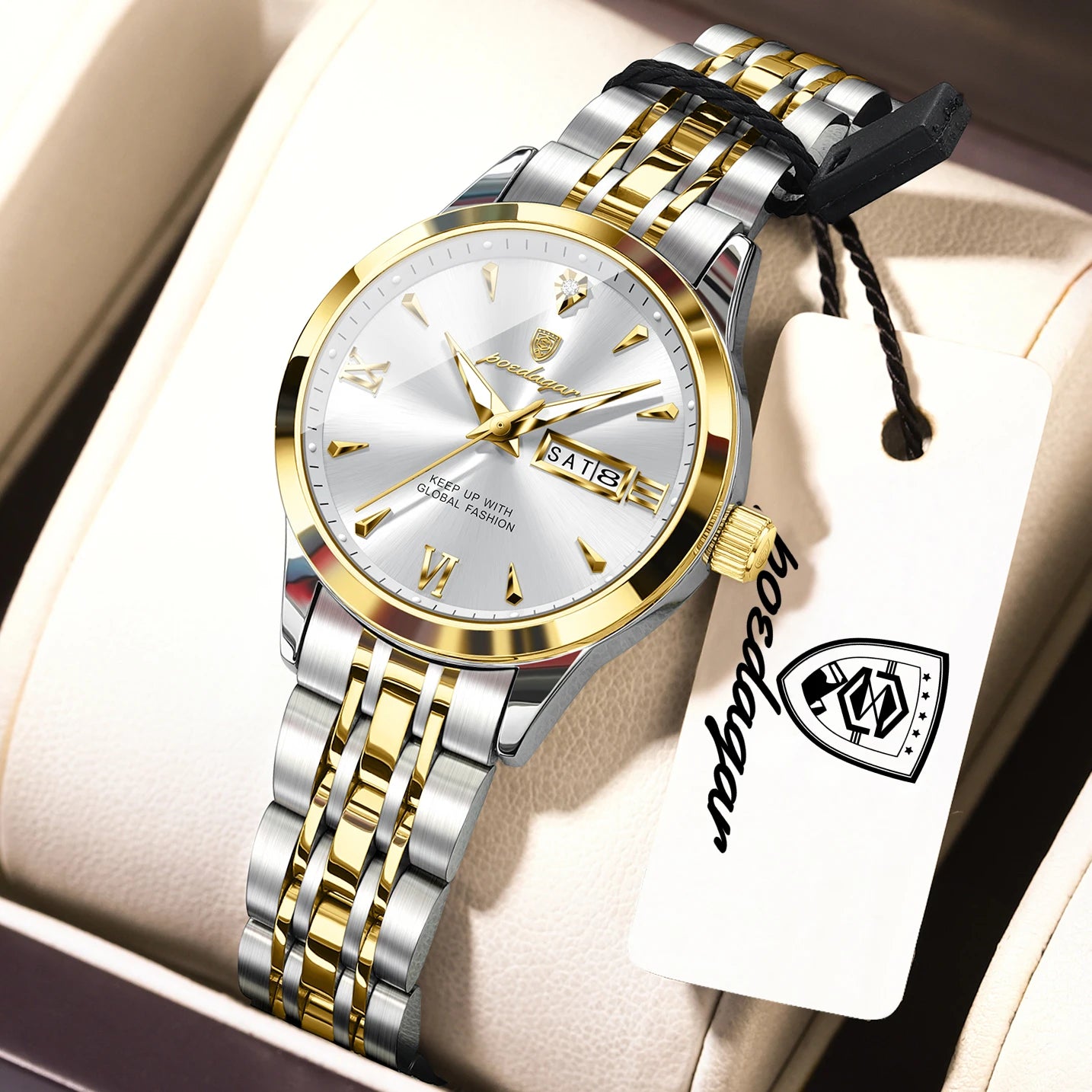 POEDAGAR Original Watch For Woman Waterproof Luminous Date Week Ladies Watch Stainless Steel Quartz Women's Watches Female Reloj