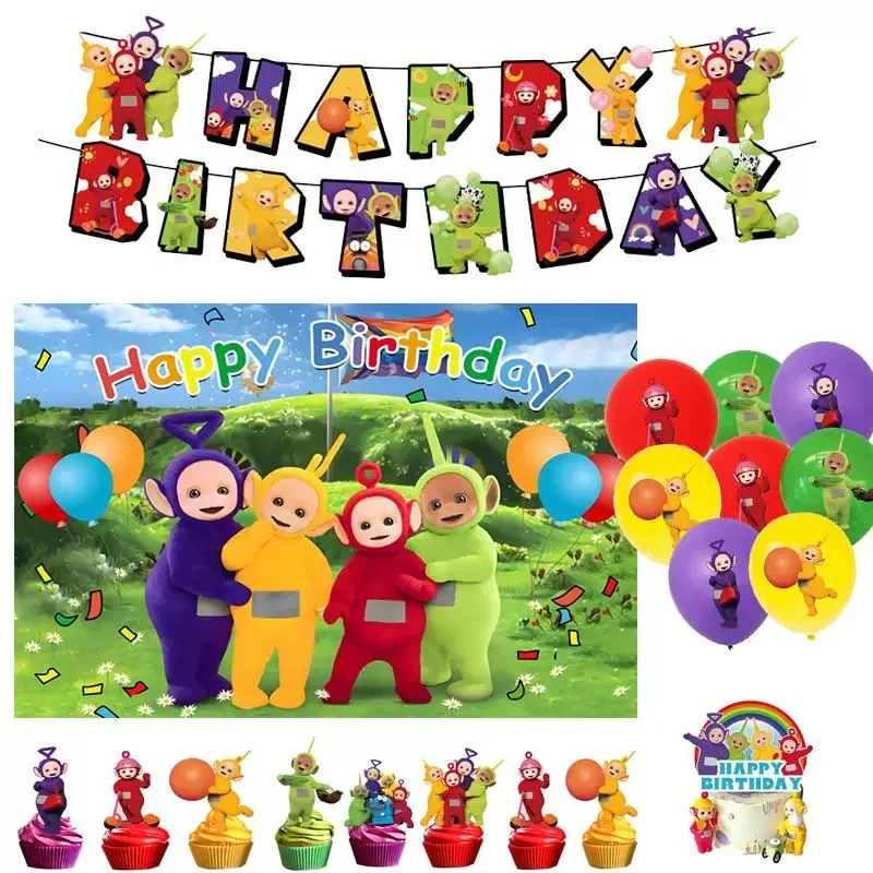 Teletubbies Birthday Party Decoration Tableware Set Paper Plates Balloons Banner Tablecloth For Kids Baby Shower Party Supplies