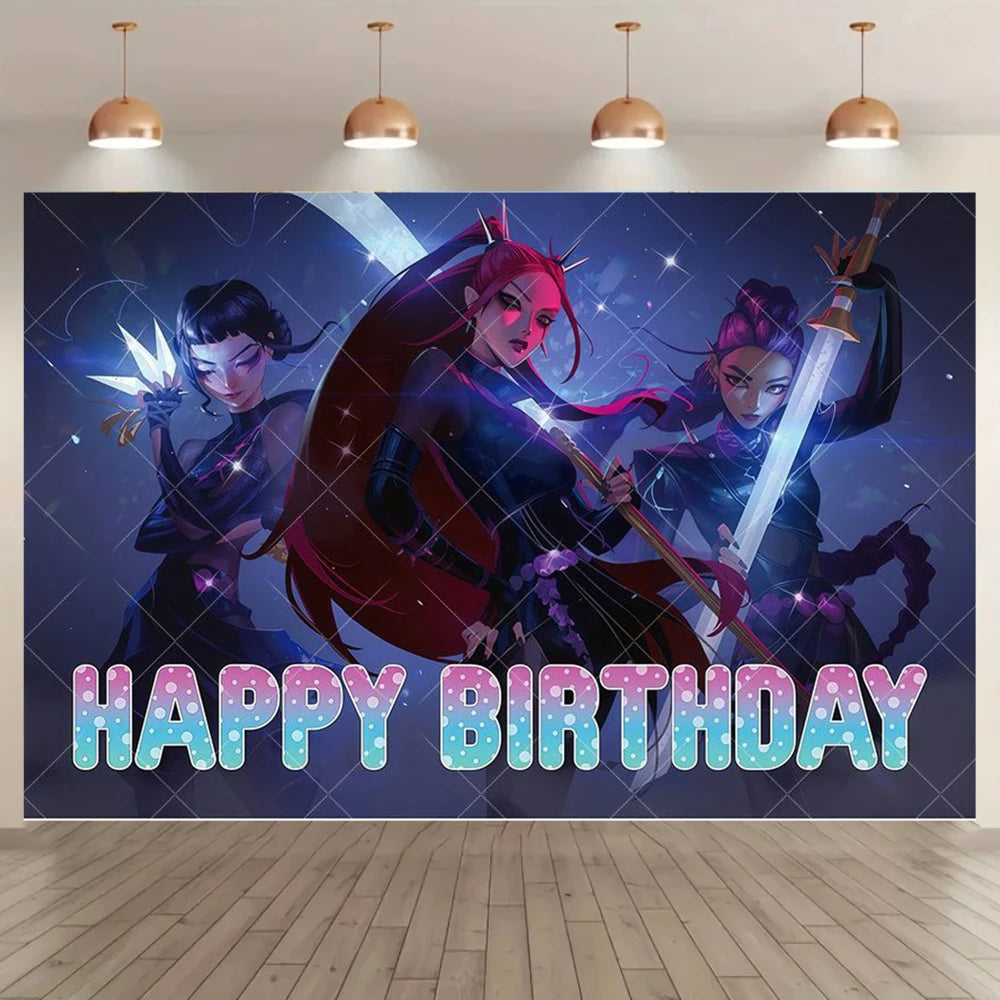 Adult Children's Birthday Party Decorations Background Hot KPop Girl Demon Hunters Backdrop Baby Shower Banner Photo Booth Props
