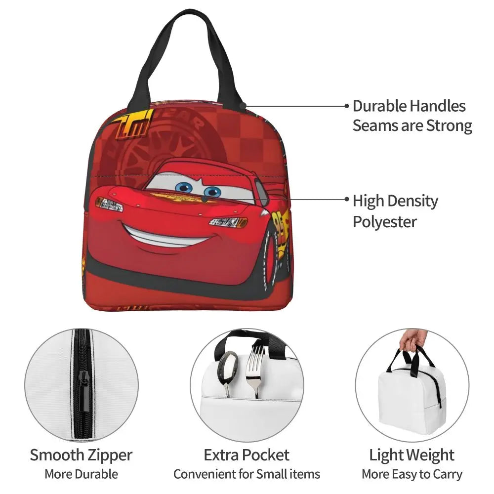 Custom Car 95 Lightning Mcqueen Insulated Lunch Bag for Women Resuable Racing Car Thermal Cooler Bento Box Office Picnic Travel