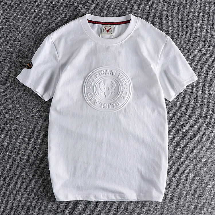 883# 2024 Summer New Japanese Retro Short Sleeve O-neck 3D Letter Printed T-shirt Men's Fashion 100% Cotton Washed Casual Tops