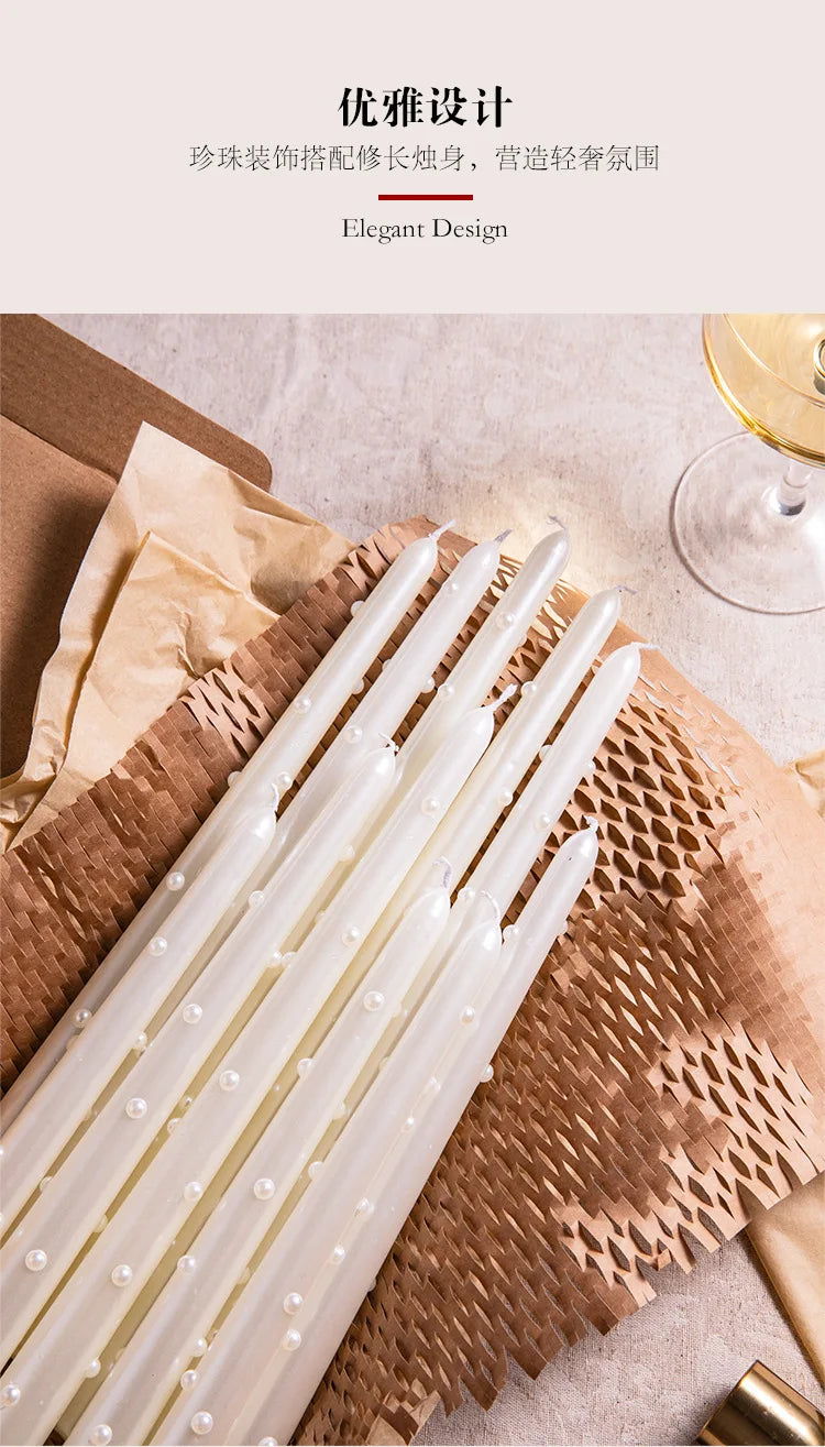 Long Decorative Candles White Pearl Taper Candles Gifts Guests for Wedding Luxury Home Decoration