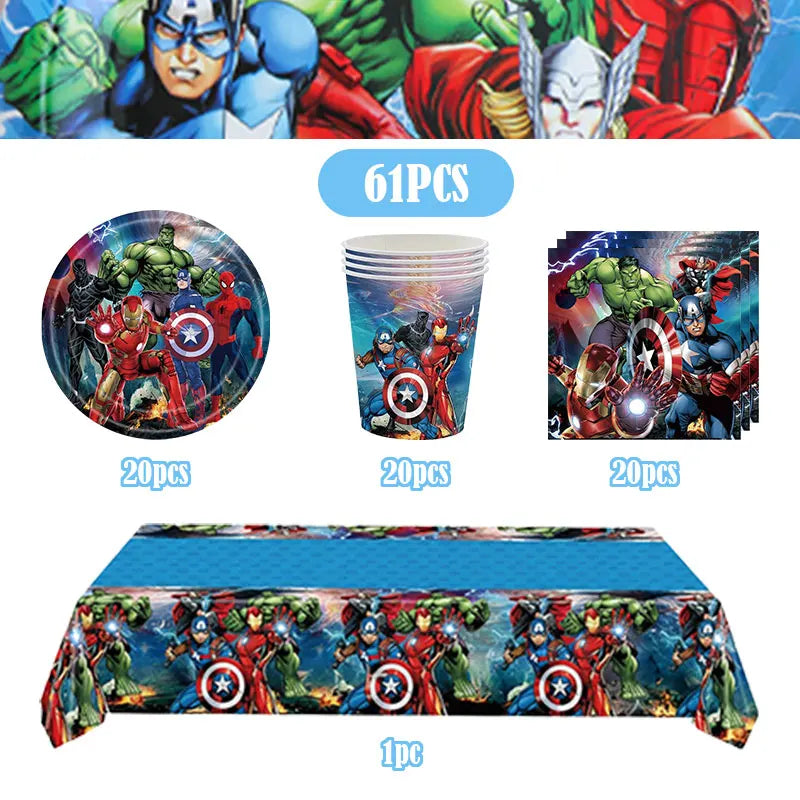 Happy Marvel Theme Avengers Birthday Decoration Set Cups Plates Tablecloth Masks Superhero Balloons Party Supplies Favors Gifts
