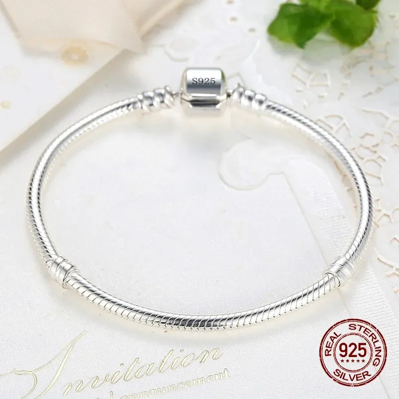 TOP SALE Authentic 100% 925 Sterling Silver 3MM Snake Chain Bangle & Bracelet for Women Luxury Jewelry 16-23CM