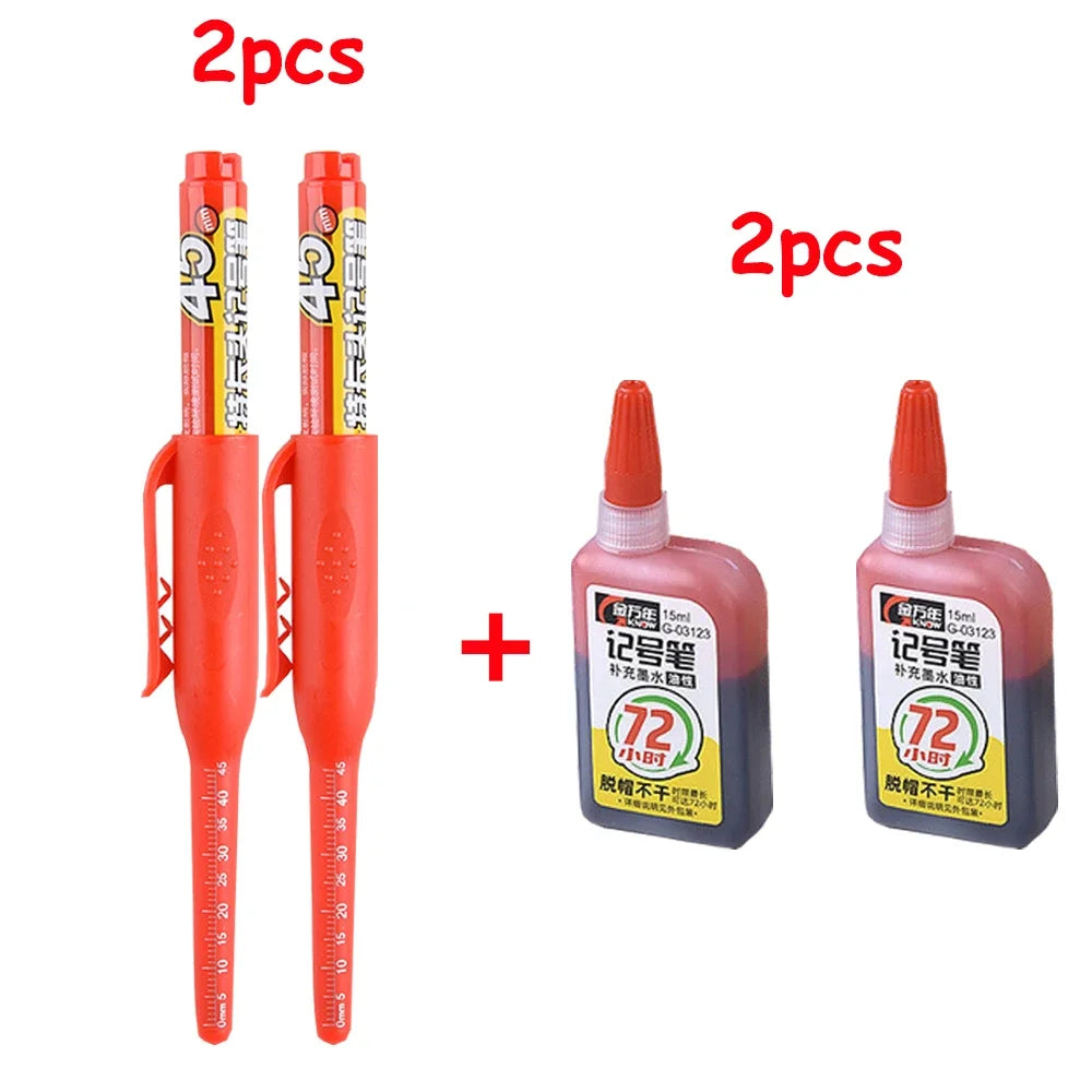 1-6Pcs 45mm Waterproof Long Head Nib Deep Hole Markers Pen Tile Carpenter Pen Multi-purpose for Woodworking Black/Blue/Red Ink