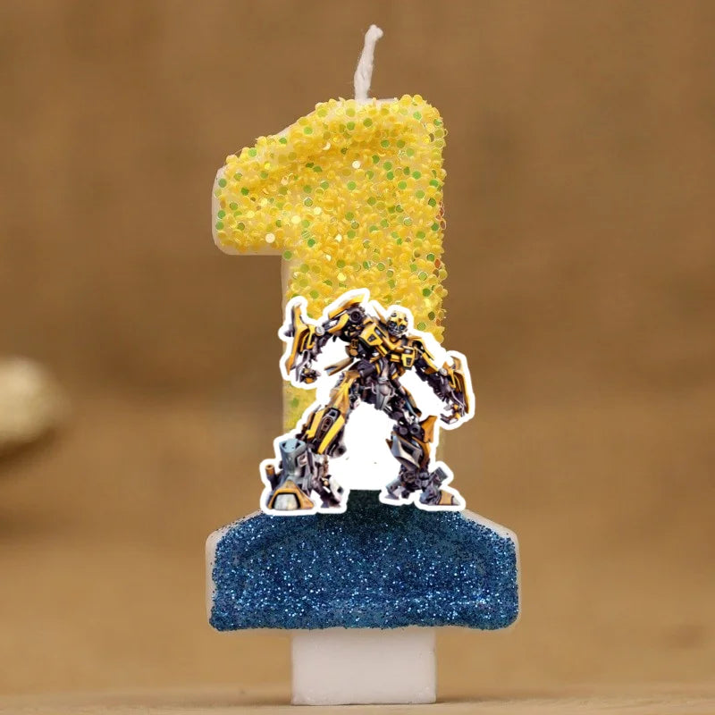 Transform Car Robot Digital Candle Number 0-9 Kid Halloween Birthday Cake Decoration Supplies Cartoon Party Accessories Supplies