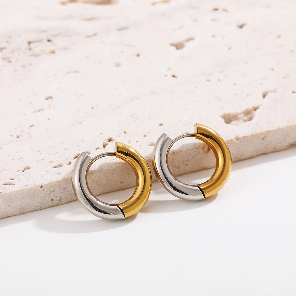Fashion Glossy Stainless Steel Chunky Hoop Earrings for Women Gold Plated Thick Texture Geometric Circle Earring Vintage Jewelry