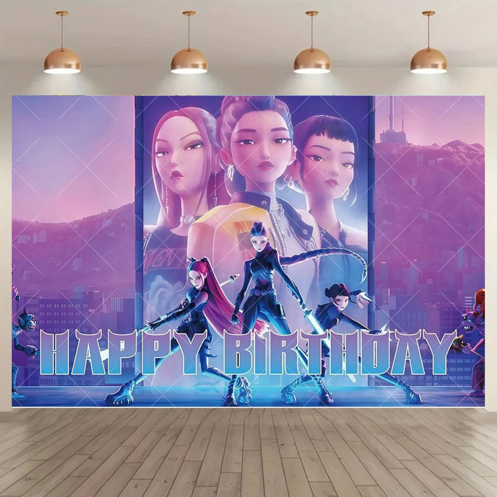 Adult Children's Birthday Party Decorations Background Hot KPop Girl Demon Hunters Backdrop Baby Shower Banner Photo Booth Props