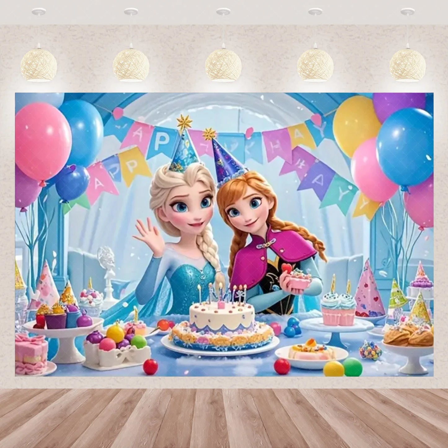 Frozen Elsa Anna Princess Theme Backdrop Frozen Birthday Party Decoration Baby Shower Supplies Background Photo Prop Girl Gift